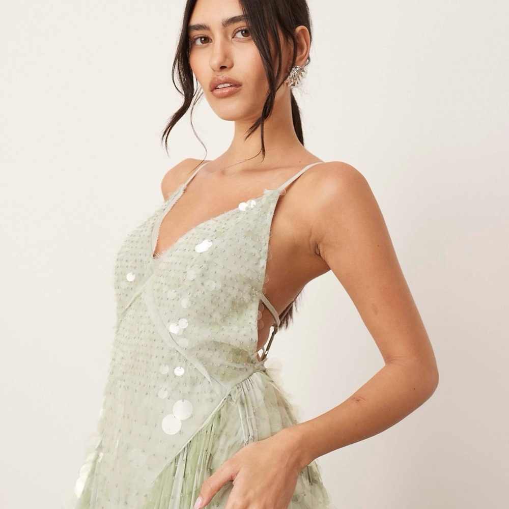 ARRANGE Embellished Sequin Cami Midi Dress – Seafoam Green – Size 10 (NWT) - Picture 3 of 9